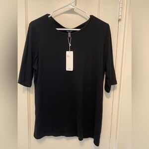 NWT Eileen Fisher Black Jewel Neck Short Sleeve Top XL